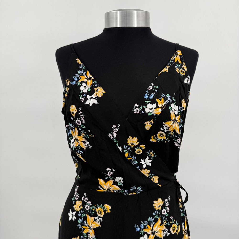 H&M Divided Black Floral Wrap Maxi Dress Yellow White Botanical Size 10